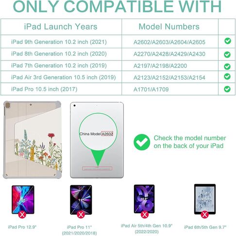 حافظة iPad 10.2/10.5 دوارة لجهاز iPad 9th/8th/7th Generation، حافظة iPad Air 3، حافظة iPad Pro 10.5، غطاء حامل متعدد الزوايا يدور 360 درجة مع حامل قلم رصاص، استيقاظ/نوم تلقائي، الطائر الطنان in Kuwait