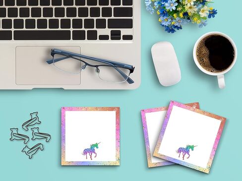 ملاحظات لاصقة 3 عبوات مقاس 3 × 3 بوصات عدد 50 ورقة لكل وسادة، حدود لامعة على شكل وحيد القرن بألوان قوس قزح، وسادات مذكرة لطيفة ومضحكة، ورق مخطط مجلة القرطاسية in Kuwait