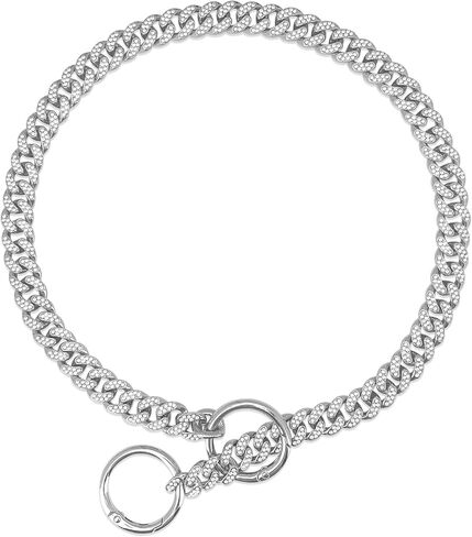 Dog Chain Silver Cuban Collars,Walking Silver Dog Metal Chain Choke Collar with Design Secure Buckle,Pet Cuban Crystal Collar Necklace Accessories for Small Medium Large Dogs Cats in Saudi Arabia