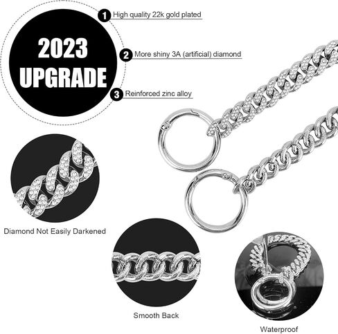 Dog Chain Silver Cuban Collars,Walking Silver Dog Metal Chain Choke Collar with Design Secure Buckle,Pet Cuban Crystal Collar Necklace Accessories for Small Medium Large Dogs Cats in Saudi Arabia