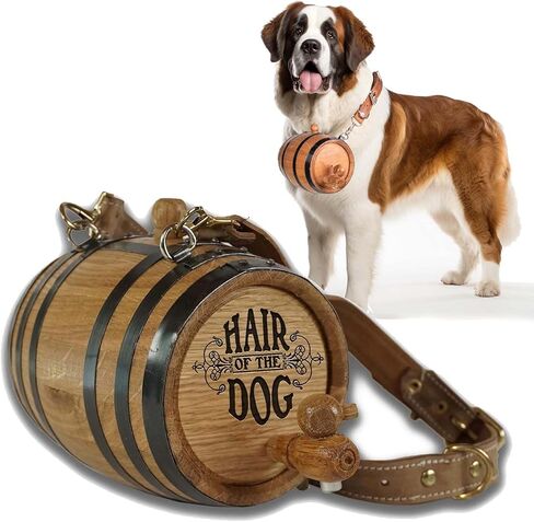 St Bernard Whiskey Barrel Collar for Dog, 'Hair of the Dog' - 1/2 Liter Oak Aging Barrel Dispenser for Saint Bernard Dogs with Adjustable, Real Leather Harness Strap in Saudi Arabia