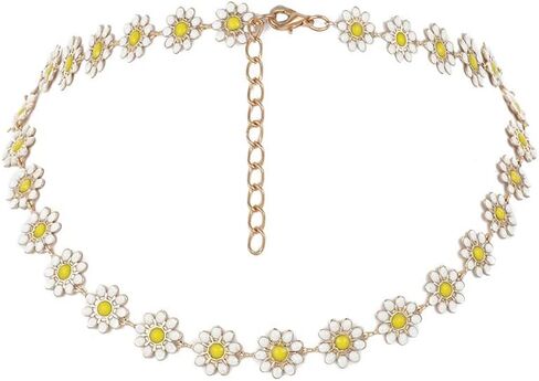 Fashion Daisy Flower Choker Necklace for Women Girls Colorful Flowers Floral 14k Gold Plated Chain Adjustable Necklaces Cute Birthday Jewelry Gifts Mother's Day in Saudi Arabia