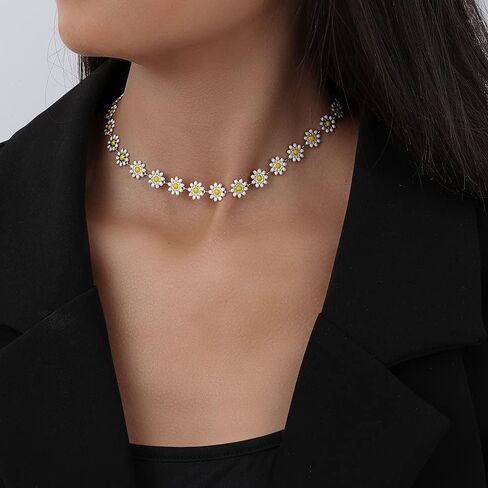 Fashion Daisy Flower Choker Necklace for Women Girls Colorful Flowers Floral 14k Gold Plated Chain Adjustable Necklaces Cute Birthday Jewelry Gifts Mother's Day in Saudi Arabia