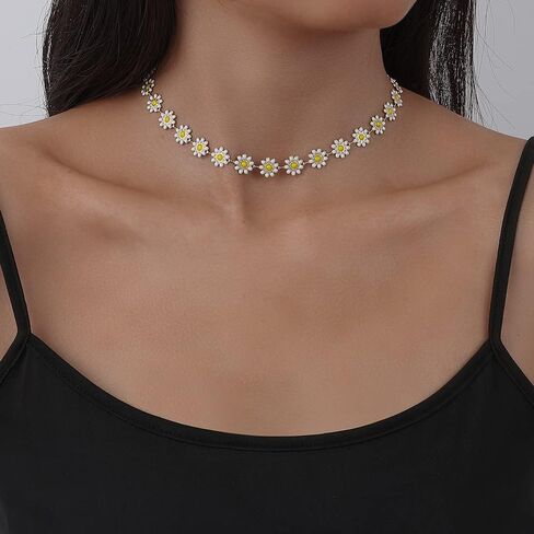 Fashion Daisy Flower Choker Necklace for Women Girls Colorful Flowers Floral 14k Gold Plated Chain Adjustable Necklaces Cute Birthday Jewelry Gifts Mother's Day in Saudi Arabia