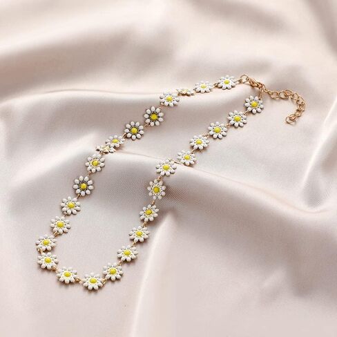 Fashion Daisy Flower Choker Necklace for Women Girls Colorful Flowers Floral 14k Gold Plated Chain Adjustable Necklaces Cute Birthday Jewelry Gifts Mother's Day in Saudi Arabia