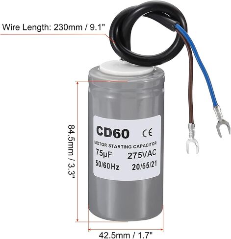 PATIKIL CD60 Running Capacitor, 100uF 275V 2 Wires 50/60Hz Motor Starting Capacitor 84.5x42.5mm for Air Compressor Motor Starts Running in Saudi Arabia