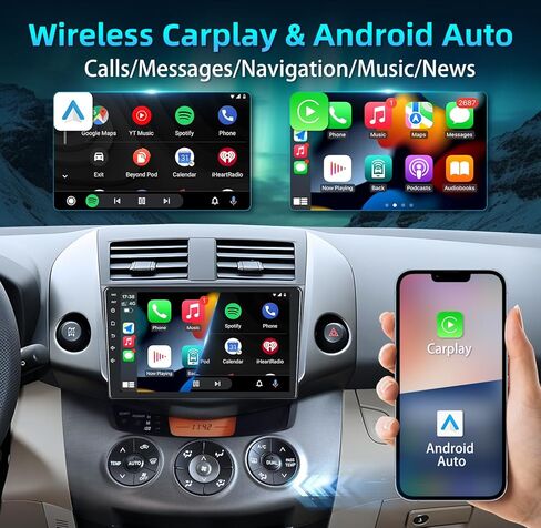 راديو سيارة 5GWiFi 4+32G لسيارة Toyota RAV4 2006-2012 - Apple Carplay Android Auto Car Stereo مع شاشة لمس 9 بوصة 1280 * 800 IPS بلوتوث GPS للملاحة 1080P كاميرا احتياطية SWC RDS FM in Kuwait