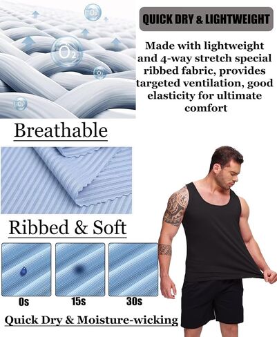 Men's Ribbed Tank Tops Workout Gym Sleeveless Dry Fit Bodybuilding Shirts Athletic Muscle Tee Shirts in Saudi Arabia