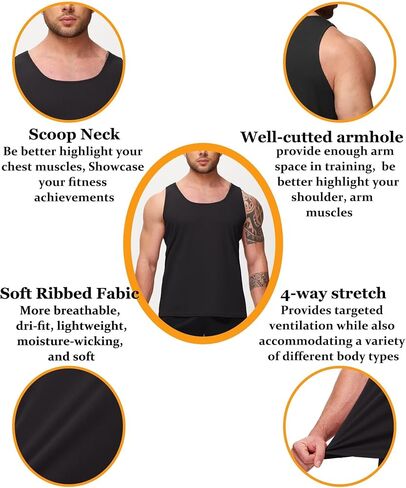 Men's Ribbed Tank Tops Workout Gym Sleeveless Dry Fit Bodybuilding Shirts Athletic Muscle Tee Shirts in Saudi Arabia