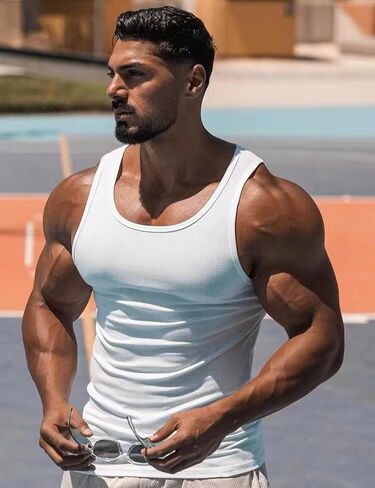 Men's Ribbed Tank Tops Workout Gym Sleeveless Dry Fit Bodybuilding Shirts Athletic Muscle Tee Shirts in Saudi Arabia