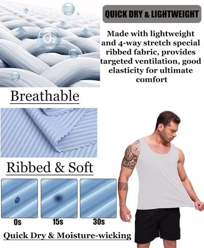 Men's Ribbed Tank Tops Workout Gym Sleeveless Dry Fit Bodybuilding Shirts Athletic Muscle Tee Shirts in Saudi Arabia