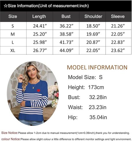 سترات نسائية مخططة بأكمام طويلة ورقبة دائرية بلوفر كاجوال لطيف على شكل قلب محبوك in Kuwait