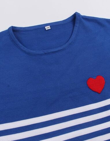 سترات نسائية مخططة بأكمام طويلة ورقبة دائرية بلوفر كاجوال لطيف على شكل قلب محبوك in Kuwait