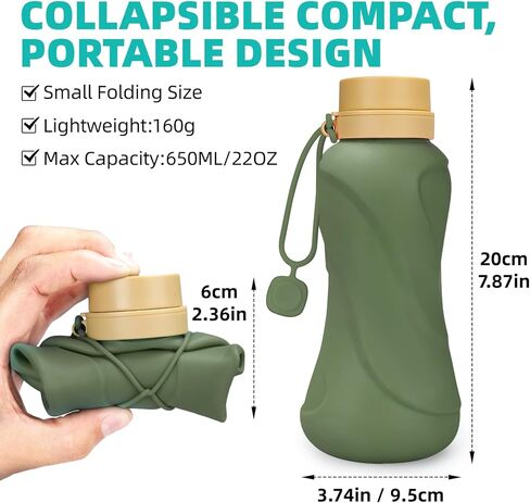 عبوتان من زجاجات المياه القابلة للطي سعة 22 أونصة من السيليكون زجاجات مياه قابلة للطي مضادة للتسرب وخالية من مادة BPA سعة 650 مل أثناء السفر للرياضة وصالة الألعاب الرياضية والسفر والمدرسة والتخييم والمشي لمسافات طويلة والجري (وردي فاتح + أصفر شاحب) in Kuwait