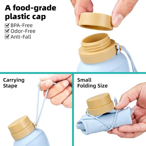 عبوتان من زجاجات المياه القابلة للطي سعة 22 أونصة من السيليكون زجاجات مياه قابلة للطي مضادة للتسرب وخالية من مادة BPA سعة 650 مل أثناء السفر للرياضة وصالة الألعاب الرياضية والسفر والمدرسة والتخييم والمشي لمسافات طويلة والجري (وردي فاتح + أصفر شاحب) in Kuwait