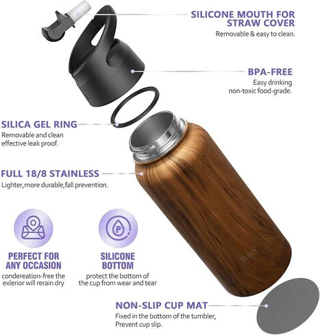 Vacuum Insulated Sports Water Bottle - THILY 32 oz Stainless Steel Leakproof Wide Mouth Metal Water Flask with Flip Lid and Straw Lid, Reusable, BPA Free, Keep Hot 12 Hours Cold 36 Hours, Abysmal Sea in Saudi Arabia