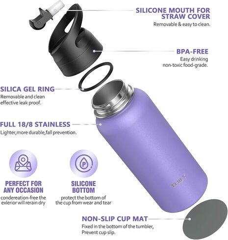Vacuum Insulated Sports Water Bottle - THILY 32 oz Stainless Steel Leakproof Wide Mouth Metal Water Flask with Flip Lid and Straw Lid, Reusable, BPA Free, Keep Hot 12 Hours Cold 36 Hours, Abysmal Sea in Saudi Arabia
