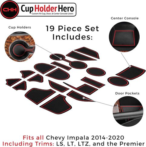 CupHolderHero fits Chevy Impala Accessories 2014-2020 Premium Custom Interior Non-Slip Anti Dust Cup Holder Inserts, Center Console Liner Mats, Door Pocket Liners 29pc Set (Blue Trim) in Kuwait