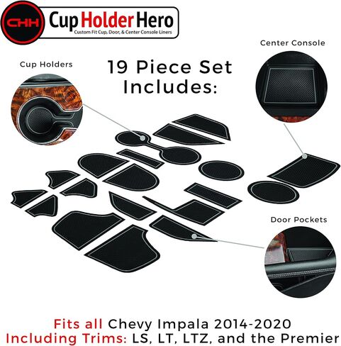 CupHolderHero fits Chevy Impala Accessories 2014-2020 Premium Custom Interior Non-Slip Anti Dust Cup Holder Inserts, Center Console Liner Mats, Door Pocket Liners 29pc Set (Blue Trim) in Kuwait