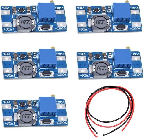 5 Pcs DC-DC Boost Converter MT3608 2V-24V to 5V-28V 2A Adjustable Voltage Regulator Step Up Power Supply Module for Arduino with 24AWG Wire in Saudi Arabia