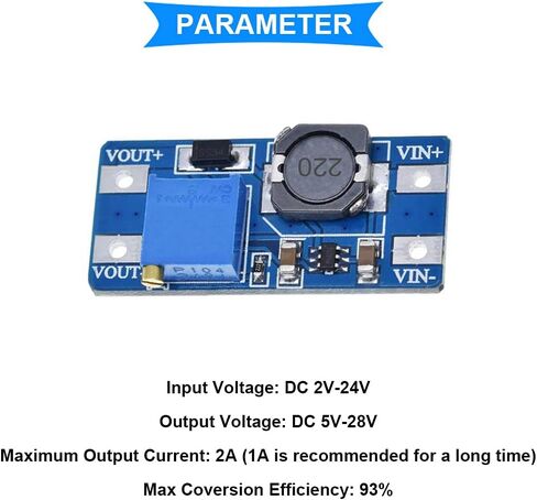 5 Pcs DC-DC Boost Converter MT3608 2V-24V to 5V-28V 2A Adjustable Voltage Regulator Step Up Power Supply Module for Arduino with 24AWG Wire in Saudi Arabia