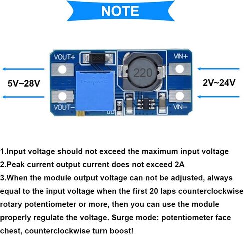 5 Pcs DC-DC Boost Converter MT3608 2V-24V to 5V-28V 2A Adjustable Voltage Regulator Step Up Power Supply Module for Arduino with 24AWG Wire in Saudi Arabia