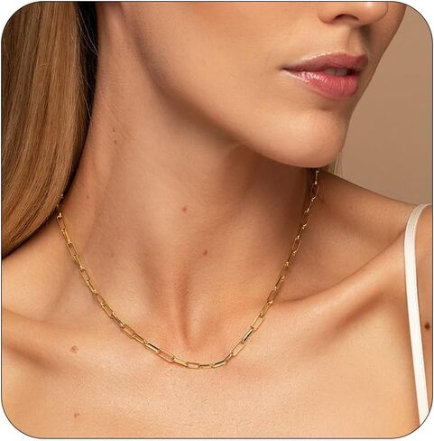 سلسلة ذهبية للنساء، 14/16/18/20 بوصة 14 قيراط مطلية بالذهب سلسلة مشبك ورق قلادة أنيقة بسيطة ذهبية مشبك ورق قلادة غير مشوهة قلادة ذهبية للنساء العصرية هدية مجوهرات جمالية in Kuwait