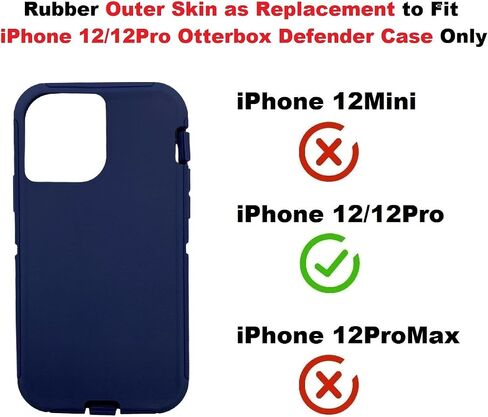 غطاء خارجي مطاطي بديل متوافق مع حافظة سلسلة Otterbox Defender iPhone 12، iPhone 12Pro (أسود) in Kuwait