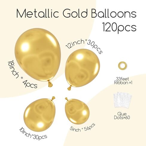 Awenztech 122pcs Metallic Gold Latex Balloons in 18 12 10 5 inches in Kuwait