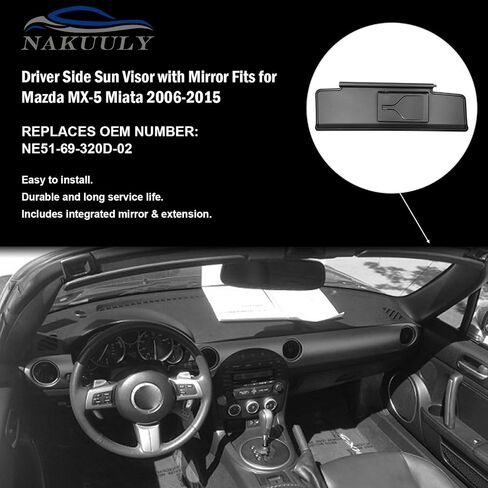 قناع الشمس من جانب الركاب الأمامي الأيمن من Nakuuly أسود مع ضوء فانيتي متوافق مع Mazda MX-5 Miata 2006 2007 2008 2009 2010 2011 2012 2013 2014 2015 يستبدل # NE51-69-270D-02 in Kuwait