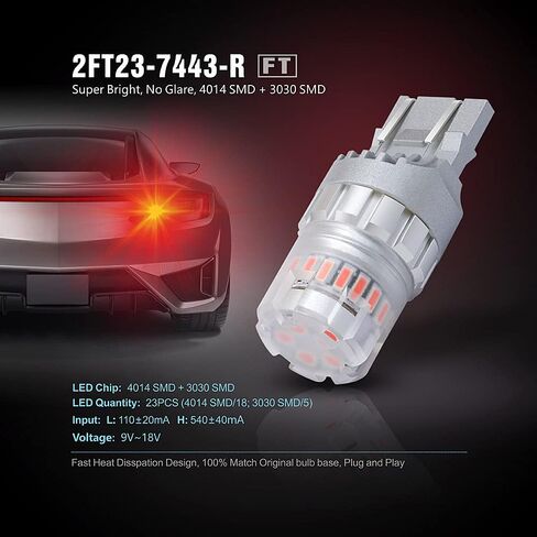 SIR IUS LED - FT- Series LED Turn Signal Brake Tail Light Bulb Super Bright High Power Dual Filament function Air Vent Design 3030+4014 SMD Pack of 2 (Amber/Orange, 7443) in Saudi Arabia