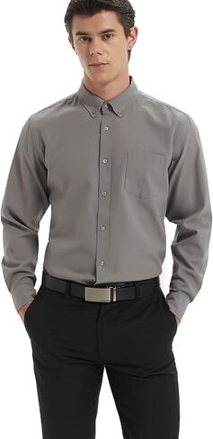 Men's Oxford Shirt Regular-Fit Button Down Collar Shirts Long Sleeve Dress Shirts Wrinkle Resistant with Pocket in Saudi Arabia