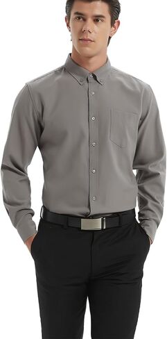 Men's Oxford Shirt Regular-Fit Button Down Collar Shirts Long Sleeve Dress Shirts Wrinkle Resistant with Pocket in Saudi Arabia