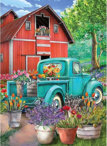 NAIMOER Flowers Truck Diamond Art Kits for Adults - Full Drill Spring Diamond Art Kits, DIY 5D Truck Diamond Art Flowers Diamond Art Kits for Home Wall Decor 30x40cm in Saudi Arabia