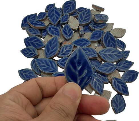 1.1LB 3 Size Ceramic Leaf-Shaped Mosaic Tiles,Mosaic Ceramics Pieces for DIY Crafts & Home Decoration (Ice-Crackle Green) in Kuwait