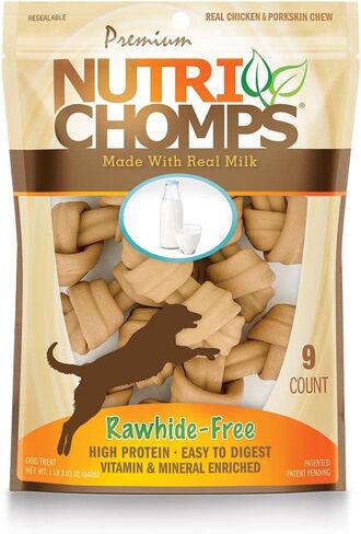 NutriChomps مضغ للكلاب، عقدة 4 بوصة، سهلة الهضم، مكافآت للكلاب خالية من الجلود الخام، 9 قطع من نكهة الحليب الحقيقية in Kuwait