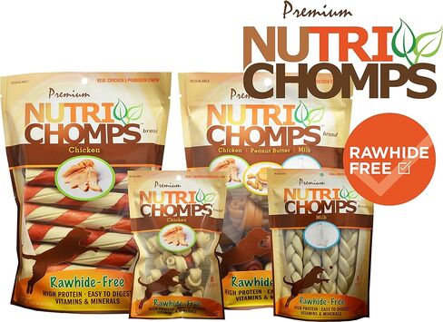 NutriChomps مضغ للكلاب، عقدة 4 بوصة، سهلة الهضم، مكافآت للكلاب خالية من الجلود الخام، 9 قطع من نكهة الحليب الحقيقية in Kuwait