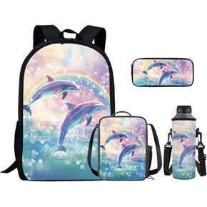 Blue Butterfly Backpack for Teens Girls 4 in 1 School Set Insulated Lunch Box Backpack with Pencil Bag Backpacks for Teens Water Bottle Large Capacity Schoolbags for High School Portable