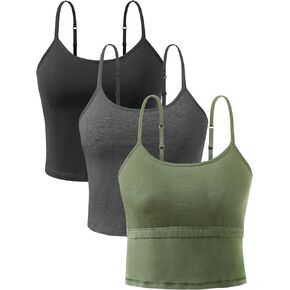 Orrpally Women Crop 3-Pack Seamless Adjustable Cotton Camisole Shelf Bra Crop Spaghetti Strap Tank Tops