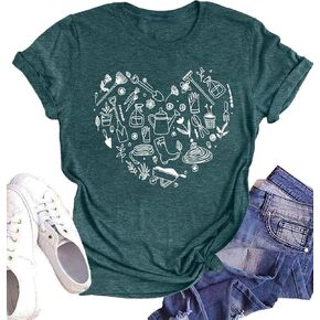Garden Shirts for Women Plant Love Heart Graphic Shirt Farmer Short Sleeve Gardener Gift Plant Tee Tops