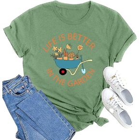 MAIHUN Garden Shirts for Women Plant Lover T-Shirt Life Is Better in The Garden letter print Tee Gardener Gift Tops
