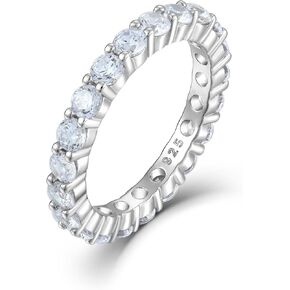 Eternity Rings 925 Sterling Silver Stackable Ring Round 3mm Birthstone Jewelry for Women