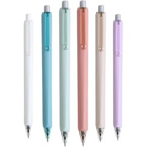 HeTaoCat Retractable Gel Pens, 6 Pastel Exterior Colors, 0.5mm Fine Point, Quick Drying, Writing Drawing, Black ink gel pens, Box of 6 Pens (6)