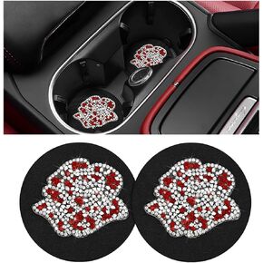 zipelo Rose Car Coasters, 2 Pack Bling Insert Cup Holder Coaster with Crystal Rhinestone, Universal 2.75 Inch Anti-Slip Shockproof Auto Drinks Cup Mat, Cute Car Accessories Decor for Women (Black)
