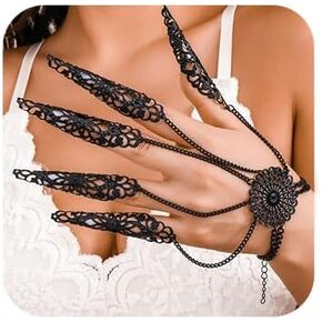 Denifery Gothic Finger Tip Claw Rings for Women Punk Nail Ring Vintage Hollow Pattern Fingertip Claw Ring with Chain Jewelry for Halloween Cosplay Indian Belly Dance Decoration Accessory