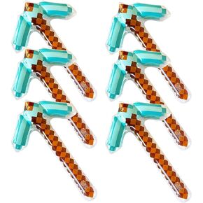 Inflatable Diamond Pickaxe - Mine Pixel Craft - Blow Up Birthday Party Favors - Gift Bags - Pool Parties & Backyard Fun - for Boys & Girls - 6 Pack