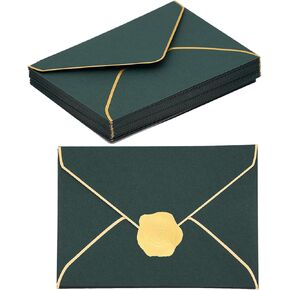 50 pcs Black Envelope with V-Flap, Gold Border & Golden Sticker, 5 x 7 Self Adhesive Envelopes for Office, Invitation, Wedding, Graduation