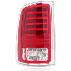 Passenger Side Tail Light Assembly Compatible With 2013-2018 Dodge Ram 1500 2014-2018 Ram 2500 3500 With LED Bulb Clear & Red Lens Chrome 68093078AC