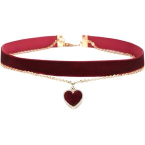 Fuqimanman2020 Black Velet Heart Pendant Necklace Choker Adjustable Red Black Velet Choker Classic Aesthetic Collar Necklaces for Women Girls Teens