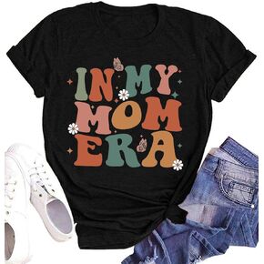 in My Mom Era Shirt for Women Retro Butterfly Graphic Print Mom Life Funny Letter Print Casual Tee